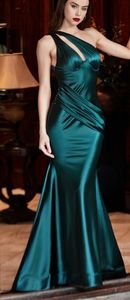 Marigold one shoulder mermaid stretch satin long dress.